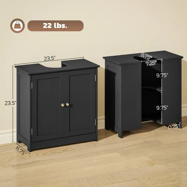 Kleankin Pedestal Sink Storage Cabinet, Bathroom Sink Cabinet with U-Shape Cut-Out and Adjustable Shelf, Black - product image 3