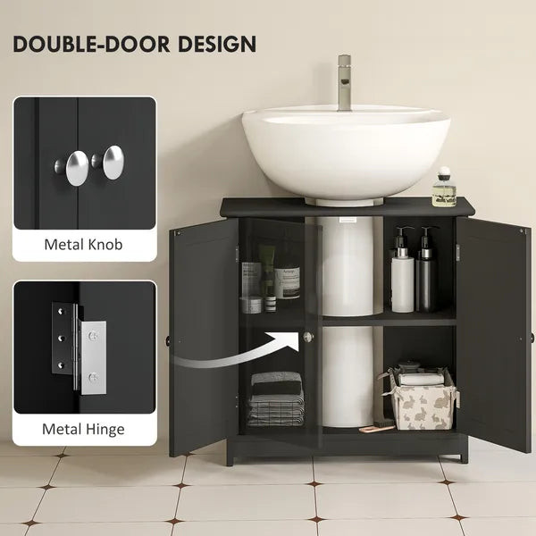 Kleankin Pedestal Sink Storage Cabinet, Bathroom Sink Cabinet with U-Shape Cut-Out and Adjustable Shelf, Black - product image 7