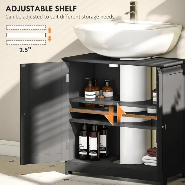 Kleankin Pedestal Sink Storage Cabinet, Bathroom Sink Cabinet with U-Shape Cut-Out and Adjustable Shelf, Black - product image 6