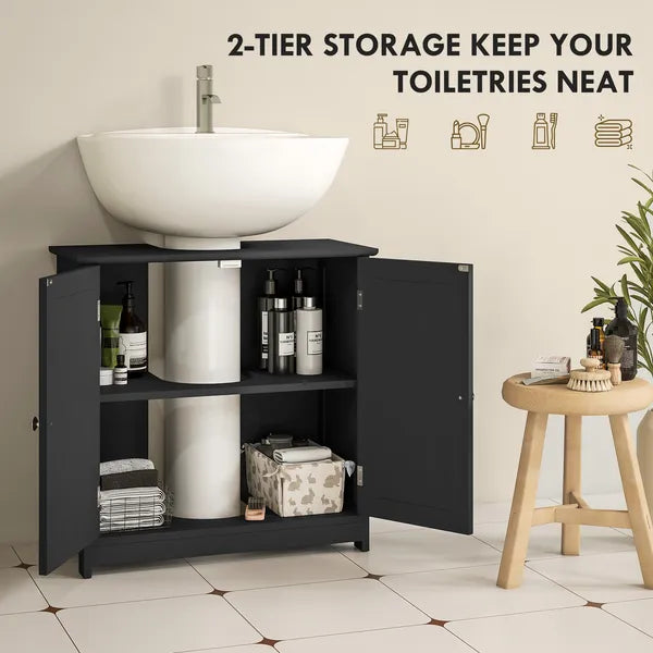 Kleankin Pedestal Sink Storage Cabinet, Bathroom Sink Cabinet with U-Shape Cut-Out and Adjustable Shelf, Black - product image 5