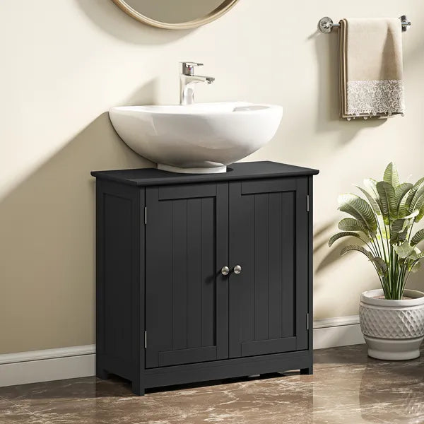 Kleankin Pedestal Sink Storage Cabinet, Bathroom Sink Cabinet with U-Shape Cut-Out and Adjustable Shelf, Black - product image 2