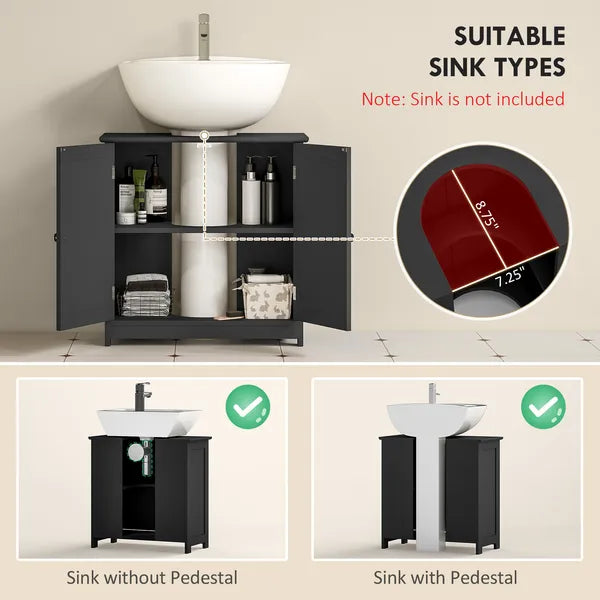 Kleankin Pedestal Sink Storage Cabinet, Bathroom Sink Cabinet with U-Shape Cut-Out and Adjustable Shelf, Black - product image 4