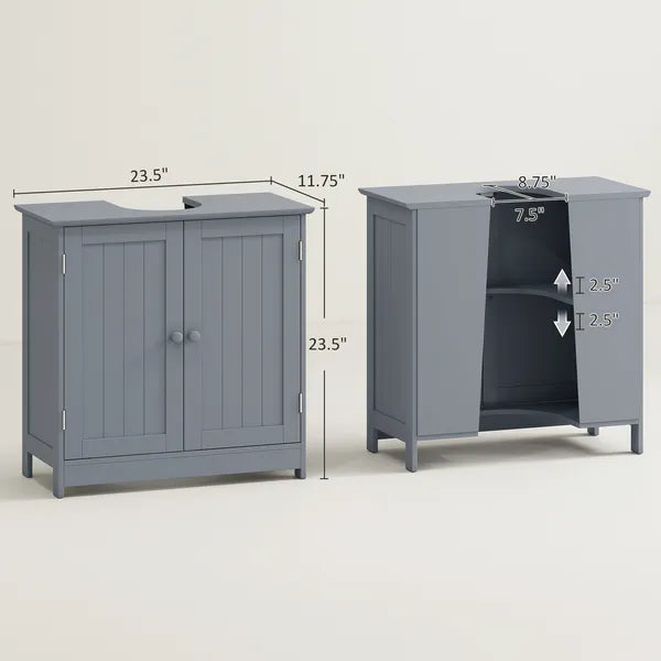Pedestal Sink Storage Cabinet Bathroom Vanity with Doors Shelf Grey - product image 3