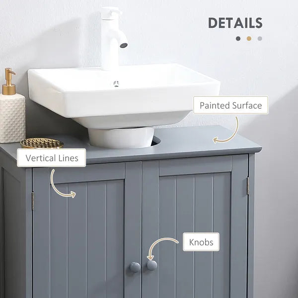 Pedestal Sink Storage Cabinet Bathroom Vanity with Doors Shelf Grey - product image 6