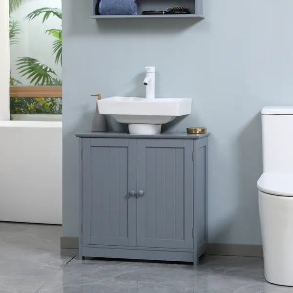 Pedestal Sink Storage Cabinet Bathroom Vanity with Doors Shelf Grey - product image 2