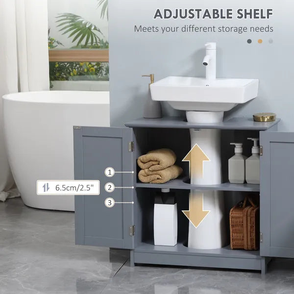 Pedestal Sink Storage Cabinet Bathroom Vanity with Doors Shelf Grey - product image 5