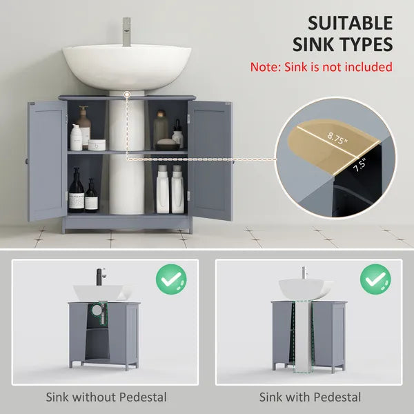 Pedestal Sink Storage Cabinet Bathroom Vanity with Doors Shelf Grey - product image 4