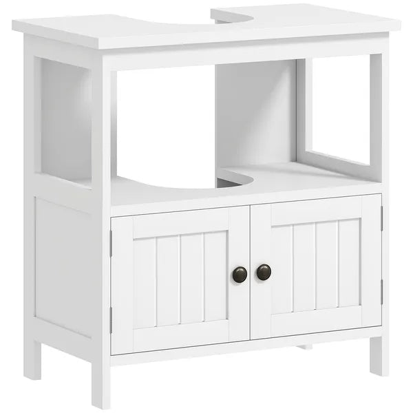 Kleankin Pedestal Under Sink Cabinet Double Doors Modern Vanity Storage Unit Shelves White - product image 1