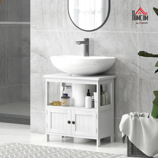 Kleankin Pedestal Under Sink Cabinet Double Doors Modern Vanity Storage Unit Shelves White - product image 10