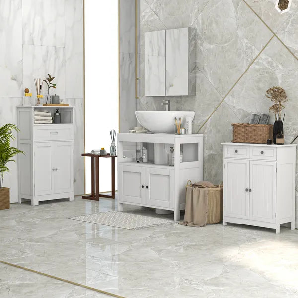 Kleankin Pedestal Under Sink Cabinet Double Doors Modern Vanity Storage Unit Shelves White - product image 11
