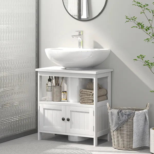 Kleankin Pedestal Under Sink Cabinet Double Doors Modern Vanity Storage Unit Shelves White - product image 2