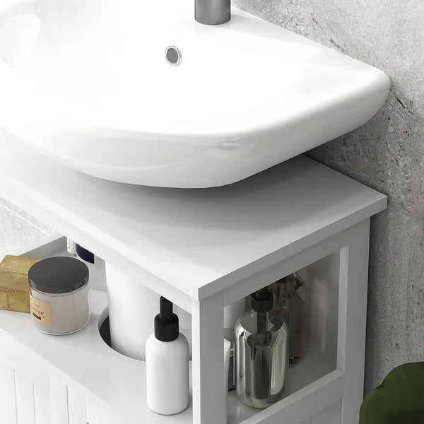 Kleankin Pedestal Under Sink Cabinet Double Doors Modern Vanity Storage Unit Shelves White - product image 8