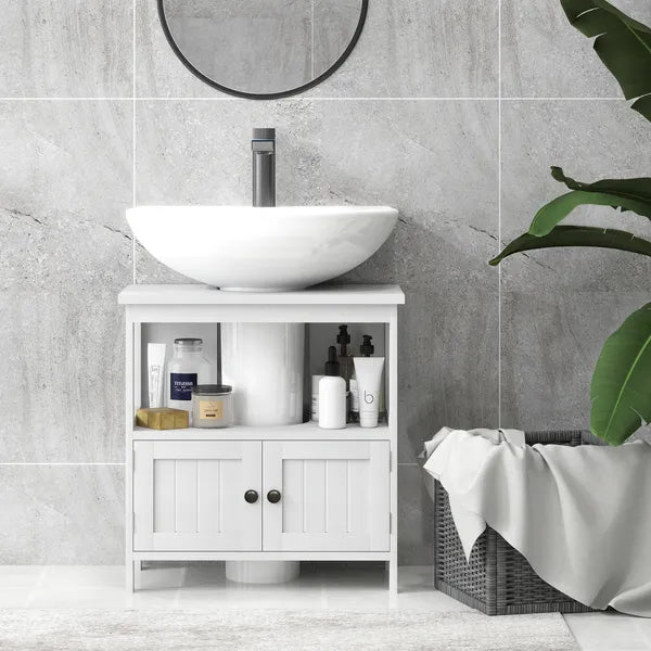 Kleankin Pedestal Under Sink Cabinet Double Doors Modern Vanity Storage Unit Shelves White - product image 7