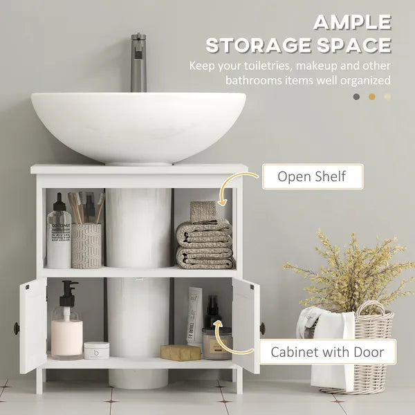 Kleankin Pedestal Under Sink Cabinet Double Doors Modern Vanity Storage Unit Shelves White - product image 5