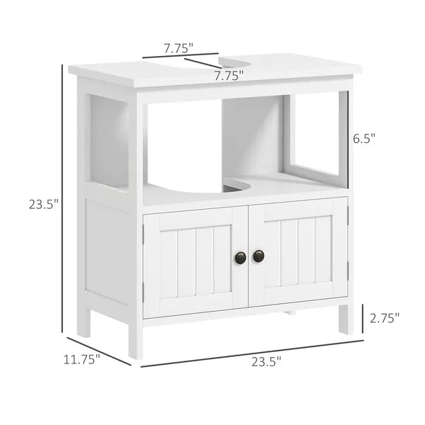 Kleankin Pedestal Under Sink Cabinet Double Doors Modern Vanity Storage Unit Shelves White - product image 3