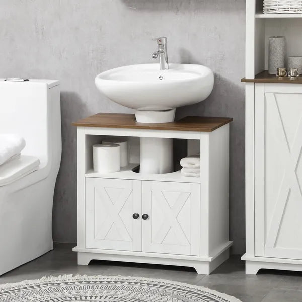 Kleankin Pedestal Vanity Cabinet White 2-Door Bathroom Sink Cabinet with Shelves - product image 11