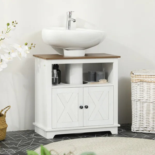 Kleankin Pedestal Vanity Cabinet White 2-Door Bathroom Sink Cabinet with Shelves - product image 2