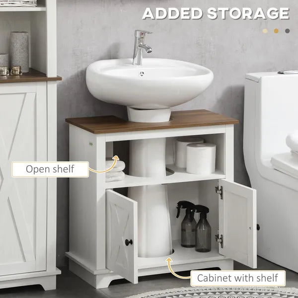 Kleankin Pedestal Vanity Cabinet White 2-Door Bathroom Sink Cabinet with Shelves - product image 6
