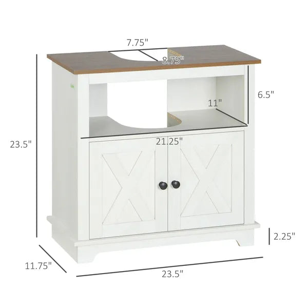 Kleankin Pedestal Vanity Cabinet White 2-Door Bathroom Sink Cabinet with Shelves - product image 3