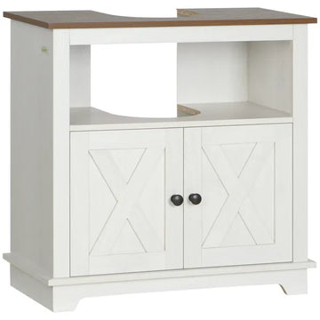 Kleankin Pedestal Vanity Cabinet White 2-Door Bathroom Sink Cabinet with Shelves - product image 1