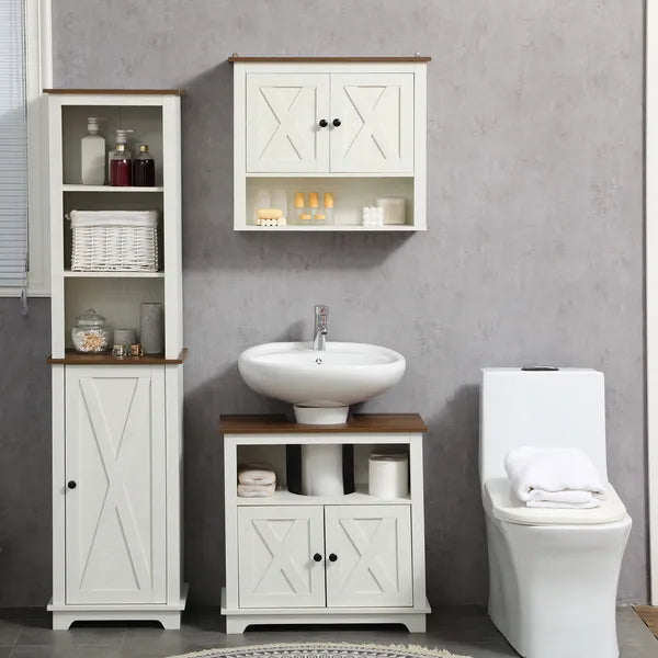 Kleankin Pedestal Vanity Cabinet White 2-Door Bathroom Sink Cabinet with Shelves - product image 8