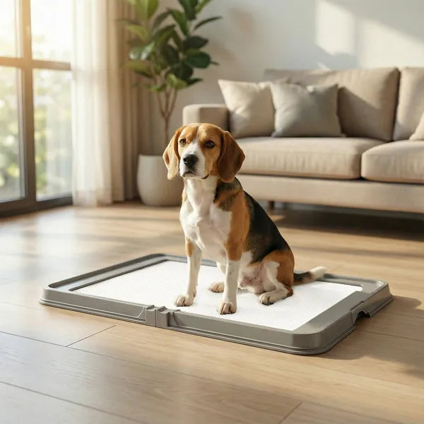 PawHut Pee Pad Holder Foldable Dog Litter Box with 3 Disposable Pads, 33.9" x 24.4", Gray - product image 2