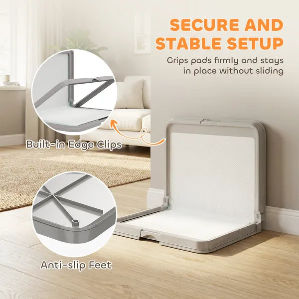 PawHut Pee Pad Holder Foldable Dog Litter Box with 3 Disposable Pads, 33.9" x 24.4", Gray - product image 5