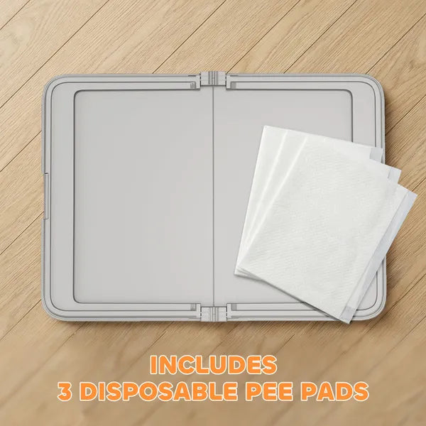 PawHut Pee Pad Holder Foldable Dog Litter Box with 3 Disposable Pads, 33.9" x 24.4", Gray - product image 7