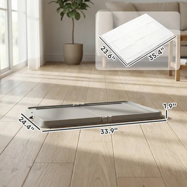 PawHut Pee Pad Holder Foldable Dog Litter Box with 3 Disposable Pads, 33.9" x 24.4", Gray - product image 3