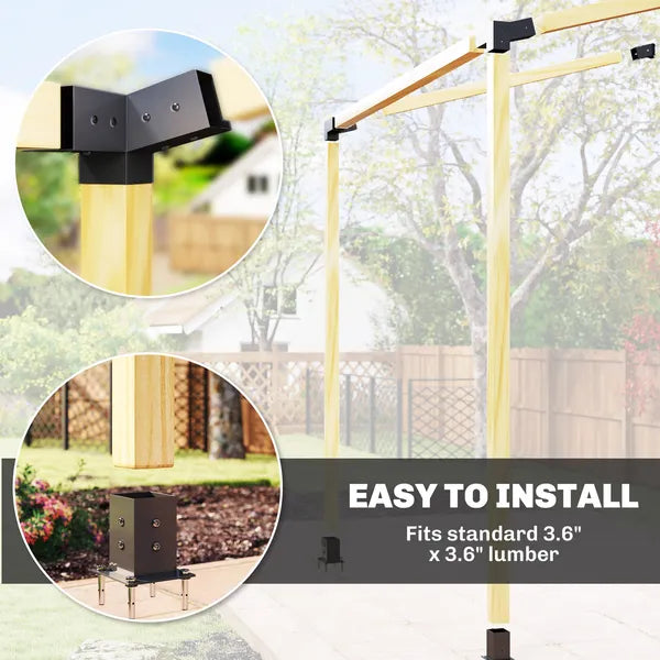 Outsunny Pergola Kit, 15 Degree Slanted Pergola Bracket Kit with 3-Way Brackets, Post Bases, Wall Mounts for 3.6" X 3.6" Lumber, Black - product image 7