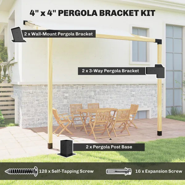 Outsunny Pergola Kit, 15 Degree Slanted Pergola Bracket Kit with 3-Way Brackets, Post Bases, Wall Mounts for 3.6" X 3.6" Lumber, Black - product image 4