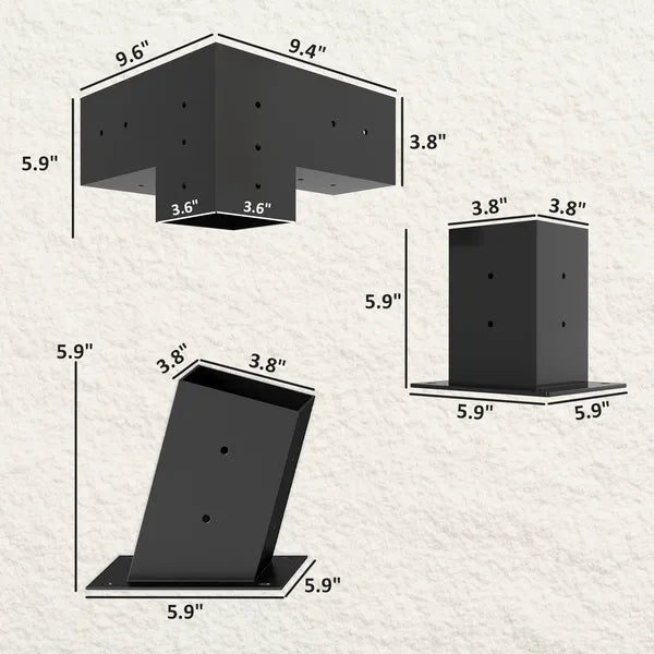 Outsunny Pergola Kit, 15 Degree Slanted Pergola Bracket Kit with 3-Way Brackets, Post Bases, Wall Mounts for 3.6" X 3.6" Lumber, Black - product image 3