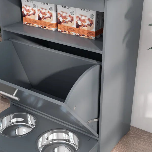PawHut Pet Feeding Station with Dog Food Storage Cabinet and Adjustable Raised Bowls Gray - product image 8