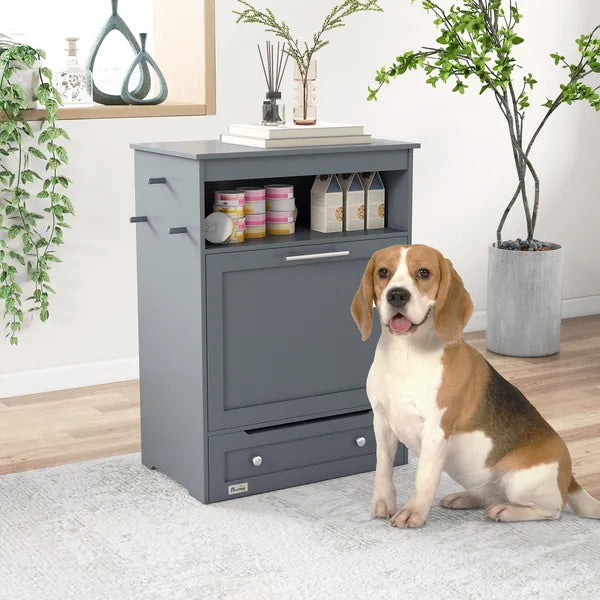 PawHut Pet Feeding Station with Dog Food Storage Cabinet and Adjustable Raised Bowls Gray - product image 10