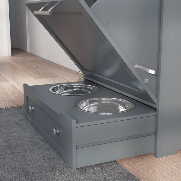 PawHut Pet Feeding Station with Dog Food Storage Cabinet and Adjustable Raised Bowls Gray - product image 9