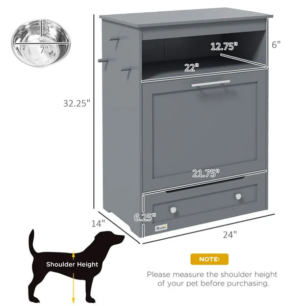 PawHut Pet Feeding Station with Dog Food Storage Cabinet and Adjustable Raised Bowls Gray - product image 3