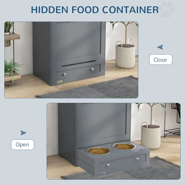 PawHut Pet Feeding Station with Dog Food Storage Cabinet and Adjustable Raised Bowls Gray - product image 6