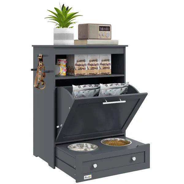 PawHut Pet Feeding Station with Dog Food Storage Cabinet and Adjustable Raised Bowls Gray - product image 11