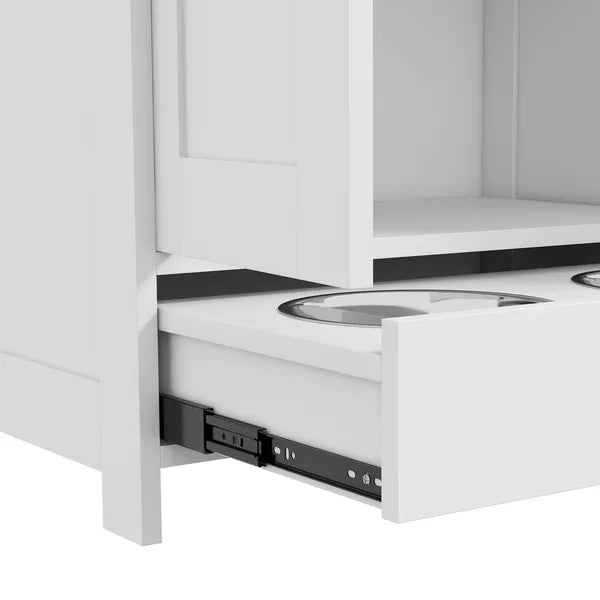 PawHut Pet Feeding Station for Medium Dogs, White, with Storage, Raised Bowls, Adjustable Panel, Hooks - product image 9