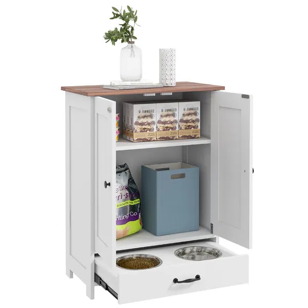 PawHut Pet Feeding Station for Medium Dogs, White, with Storage, Raised Bowls, Adjustable Panel, Hooks - product image 11