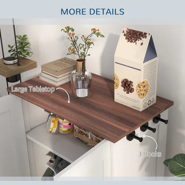 PawHut Pet Feeding Station for Medium Dogs, White, with Storage, Raised Bowls, Adjustable Panel, Hooks - product image 7