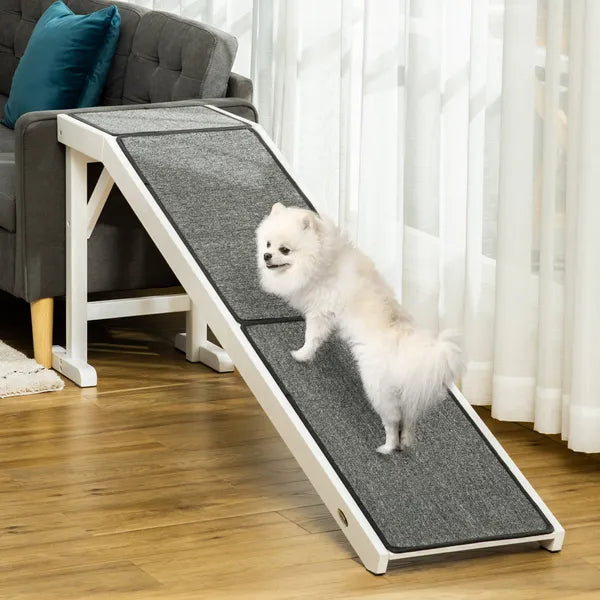 Pet Ramp for Dogs Non-slip Carpet Top Platform Pine Wood 74"L x 16"W x 25"H, Grey, White - product image 2