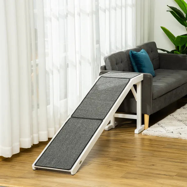 Pet Ramp for Dogs Non-slip Carpet Top Platform Pine Wood 74"L x 16"W x 25"H, Grey, White - product image 11