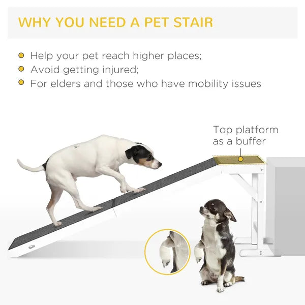 Pet Ramp for Dogs Non-slip Carpet Top Platform Pine Wood 74"L x 16"W x 25"H, Grey, White - product image 4