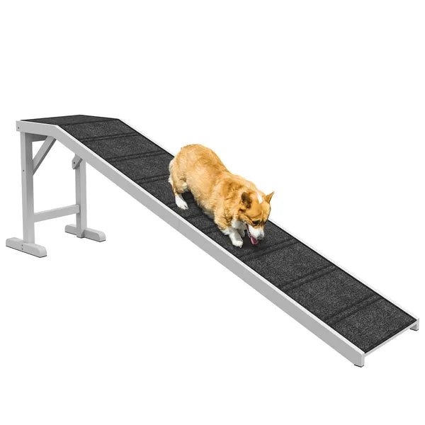 Pet Ramp for Dogs Non-slip Carpet Top Platform Pine Wood 74"L x 16"W x 25"H, Grey, White - product image 12