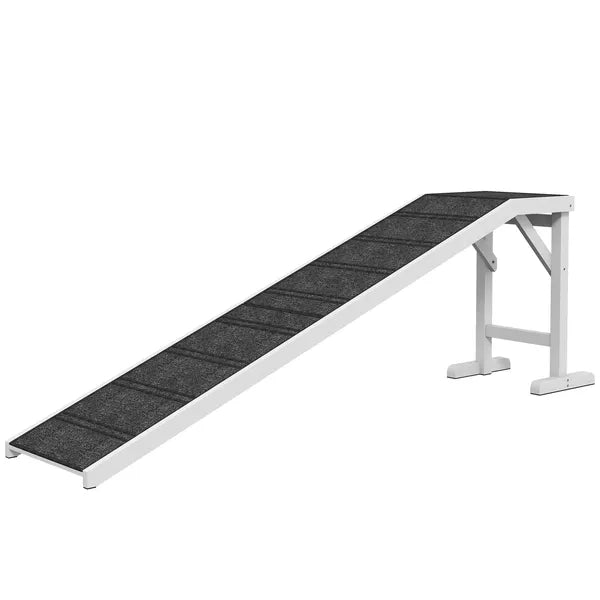 Pet Ramp for Dogs Non-slip Carpet Top Platform Pine Wood 74"L x 16"W x 25"H, Grey, White - product image 14