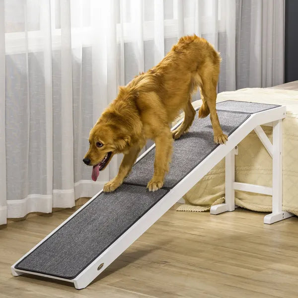 Pet Ramp for Dogs Non-slip Carpet Top Platform Pine Wood 74"L x 16"W x 25"H, Grey, White - product image 10