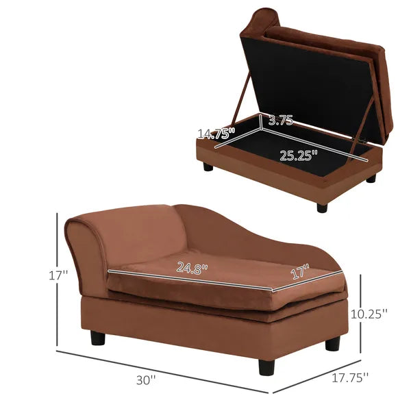Pet Sofa Bed Couch with Storage, Pet Sofa for Cats and Small Dogs, Brown - product image 3