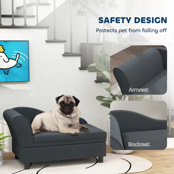 PawHut Pet Sofa Bed Couch with Storage, Pet Sofa for Cats and Small Dogs, Dark Gray - product image 6