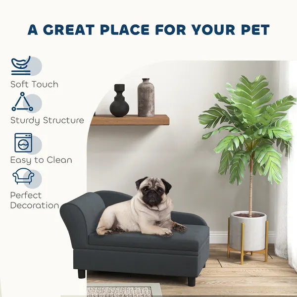 PawHut Pet Sofa Bed Couch with Storage, Pet Sofa for Cats and Small Dogs, Dark Gray - product image 4